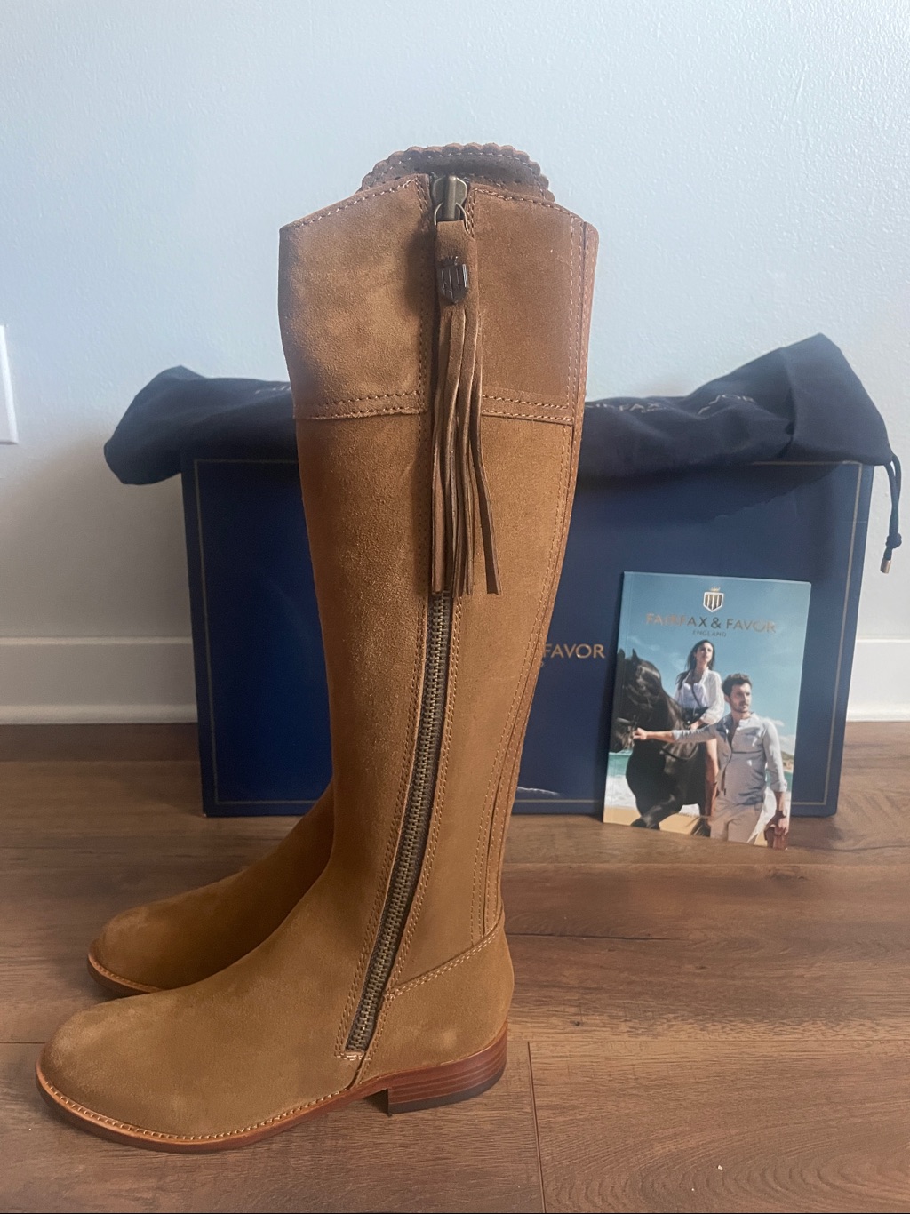 New Fairfax And Favor Tan Suede Regina Tall Riding Boots Size 37 — image 2 of 8